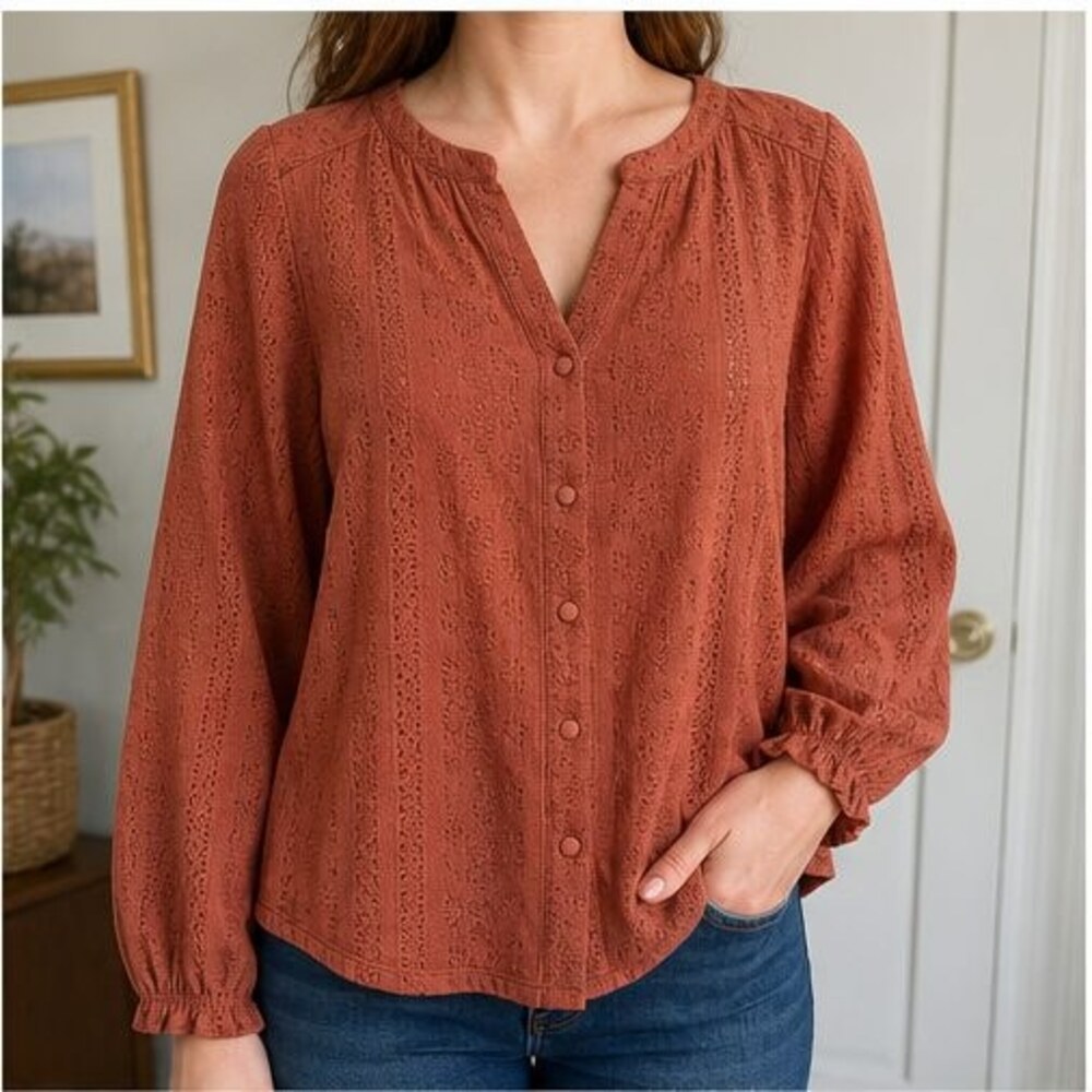 Rust Wrap Blouse - Picture 2 of 6